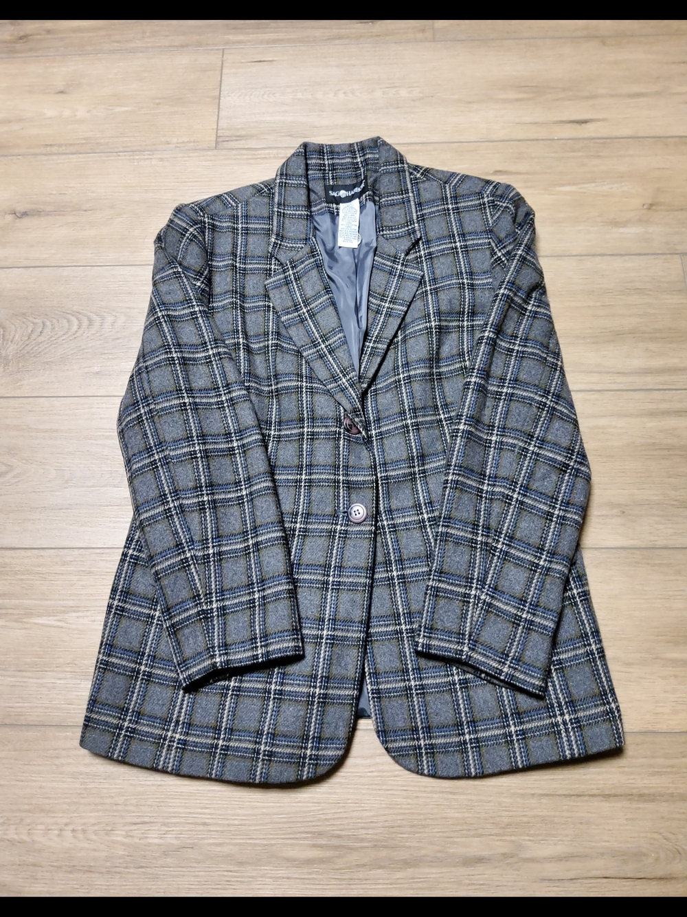 Sag Harbor Plaid Wool Academia Office Siren Sport Coat Blazer